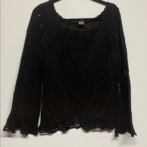 Women’s Cami Elegant Black Crochet knit Blouse bell sleeves size 1X